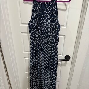 Tacera Navy and White Sleeveless Maxi Dress